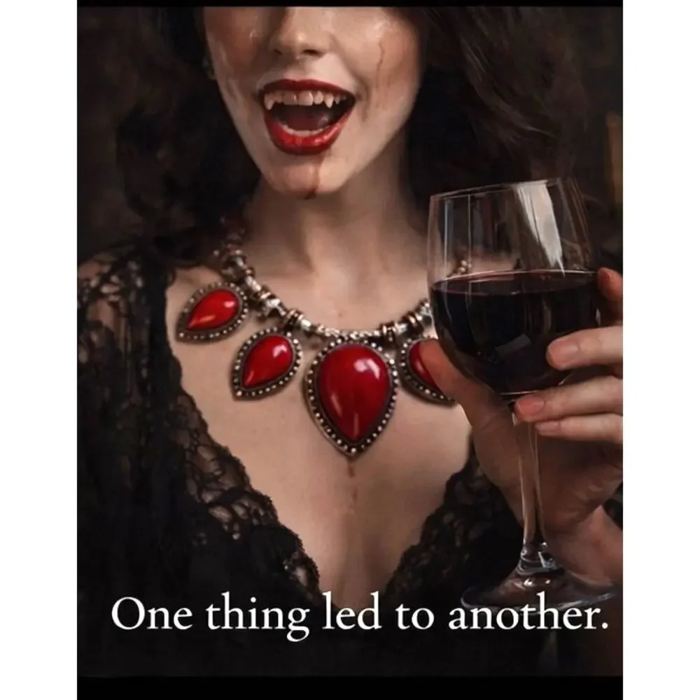 Whimsy Goth Red Statement Necklace, Gothic Bib, Snake Chain,Vampirecore Jewelry